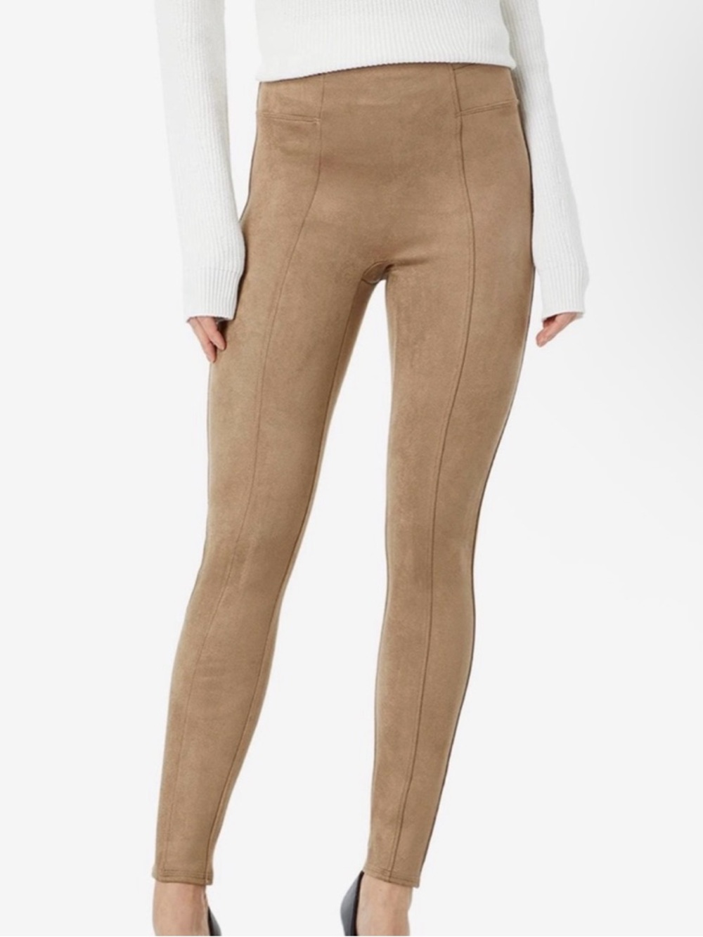 Spanx Faux Suede Leggings Tan Beige High Rise Pull On NWT Size Large